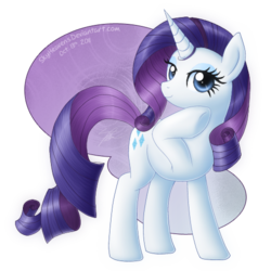 Size: 500x500 | Tagged: safe, artist:skyheavens, rarity, pony, unicorn, g4, female, looking at you, mare, raised hoof, smiling, smiling at you, solo, standing, stray strand, turned head