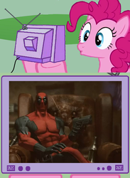 Size: 563x771 | Tagged: safe, pinkie pie, earth pony, pony, g4, deadpool, exploitable meme, meme, tv meme