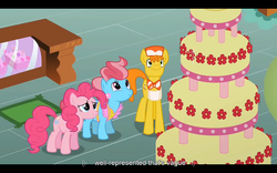 Size: 1024x640 | Tagged: safe, screencap, carrot cake, pinkie pie, g4, mmmystery on the friendship express, youtube caption