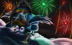 Size: 1920x1200 | Tagged: safe, artist:huussii, derpy hooves, rainbow dash, pegasus, pony, g4, crash, duo, faceplant, female, fireworks, mare, night, rainbow crash, singed, snow, solo focus