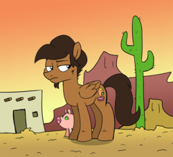 Size: 800x726 | Tagged: safe, artist:spainfischer, oc, oc only, pegasus, pig, pony, aside glance, cactus, male, saguaro cactus, stallion