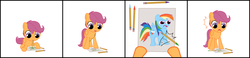 Size: 2694x630 | Tagged: safe, artist:ctb-36, rainbow dash, scootaloo, pegasus, pony, g4, comic, cute, cutealoo, derp, drawing, female, filly, mouth hold, pencil, stylistic suck