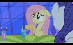 Size: 1024x640 | Tagged: safe, screencap, fluttershy, rarity, a canterlot wedding, g4, letterboxing, youtube caption