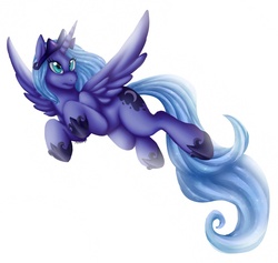 Size: 800x757 | Tagged: safe, artist:anuvia, princess luna, pony, g4, female, flying, simple background, solo