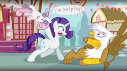 Size: 4859x2733 | Tagged: safe, artist:minimoose772, gilda, rarity, sweetie belle, griffon, g4, abuse, female, gildabuse, sweetiebuse, trio, trio female