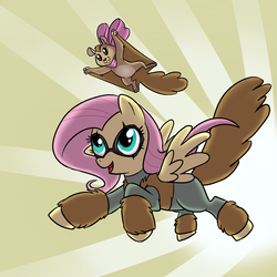 Size: 1000x1000 | Tagged: safe, artist:madmax, fluttershy, squirrel, g4, costume, crossover, female, marvel, parody, solo, squirrel girl