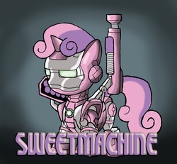 Size: 500x462 | Tagged: safe, artist:kenichi-shinigami, sweetie belle, ask iron mare rarity, g4, armored pony, crossover, iron man, marvel, marvel comics, sweet machine, war machine