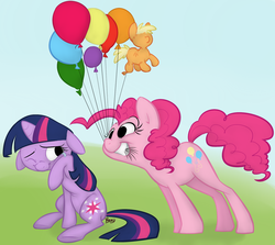 Size: 1688x1507 | Tagged: safe, artist:deeriojim, artist:php27, pinkie pie, twilight sparkle, g4, balloon, colored, crying