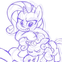 Size: 945x945 | Tagged: safe, artist:megasweet, rarity, sweetie belle, g4, monochrome, noogie, sisters