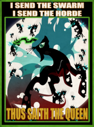 Size: 1124x1515 | Tagged: safe, artist:the-orator, queen chrysalis, changeling, changeling queen, g4, female, poster, propaganda, rearing, the prince of egypt, wayback machine source