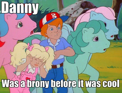 Size: 644x489 | Tagged: safe, edit, edited screencap, screencap, danny williams, molly williams, peach blossom, whizzer, wind whistler, human, g1, my little pony 'n friends, before it was cool, first brony, hipster, image macro