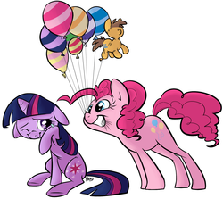 Size: 1688x1507 | Tagged: source needed, safe, artist:php27, artist:rustydooks, pinkie pie, twilight sparkle, g4, balloon, comforting, crying, cute, diapinkes, duo, friends, mouth hold, twiabetes