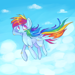 Size: 600x600 | Tagged: safe, artist:butterfly-pants, rainbow dash, pony, g4, female, flying, solo