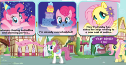 Size: 748x388 | Tagged: safe, screencap, fluttershy, pinkie pie, oc, g4, official, adventures in ponyville, talking in third person
