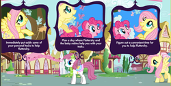 Size: 756x380 | Tagged: safe, screencap, fluttershy, pinkie pie, oc, g4, official, adventures in ponyville, talking in third person