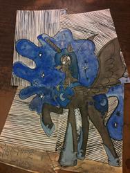Size: 600x800 | Tagged: safe, artist:raymofourteen, nightmare moon, pony, g4, female, paintig paper, solo, traditional art