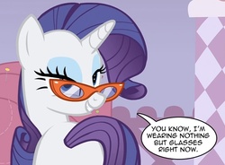 Size: 717x529 | Tagged: safe, rarity, pony, unicorn, g4, bedroom eyes, butt, female, glasses, glasses rarity, mare, plot, rarity's glasses, solo, we don't normally wear clothes