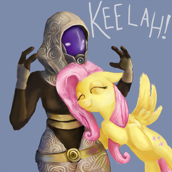 Size: 500x500 | Tagged: artist needed, source needed, safe, fluttershy, g4, crossover, cute, mass effect, tali'zorah vas normandy