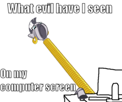 Size: 500x417 | Tagged: safe, zecora, zebra, g4, cannot unsee, computer, impact font, long neck, meme, necc, neck rings, nope, reaction image, rhyme, simple background, transparent background
