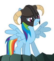 Size: 848x941 | Tagged: safe, artist:mrlolcats17, rainbow dash, pegasus, pony, g4, female, helmet, horned helmet, mare, simple background, skyrim, solo, spread wings, the elder scrolls, transparent background, vector, wings