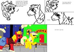 Size: 1000x700 | Tagged: safe, artist:sargesprinkles, applejack, big macintosh, earth pony, pony, g4, comic, female, male, mare, pimp, prostitution, stallion, sunglasses