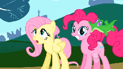 Size: 854x480 | Tagged: safe, screencap, fluttershy, gummy, pinkie pie, pony, g4, may the best pet win, animated