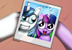 Size: 1024x716 | Tagged: safe, artist:goomuin, shining armor, twilight sparkle, g4, filly, picture, polaroid