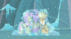 Size: 320x180 | Tagged: safe, screencap, applejack, clover the clever, fluttershy, pinkie pie, private pansy, rainbow dash, rarity, smart cookie, twilight sparkle, earth pony, pegasus, pony, unicorn, windigo, g4, hearth's warming eve (episode), season 2, animated, burning, death, female, fire of friendship, glowing eyes, hearth's warming eve, immolation, magic, mane six, mare, murder, unicorn twilight, you know for kids