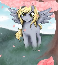 Size: 852x960 | Tagged: safe, artist:mscootaloo, derpy hooves, pegasus, pony, g4, cherry blossoms, female, mare, solo