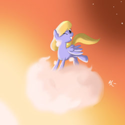 Size: 900x900 | Tagged: safe, artist:lolepopenon, cloud kicker, pegasus, pony, g4, cloud, female, mare, on a cloud, one eye closed, sky, smiling, solo, wink