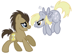 Size: 464x344 | Tagged: safe, artist:cluttercluster, derpy hooves, doctor whooves, time turner, earth pony, pegasus, pony, g4, duo, duo male and female, female, male, mare, simple background, stallion, transparent background