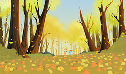 Size: 5116x3000 | Tagged: safe, artist:tgolyi, applejack, rainbow dash, earth pony, pegasus, pony, g4, autumn, duo, duo female, female, leaves, mare, running of the leaves