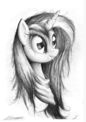 Size: 635x900 | Tagged: safe, artist:huussii, rarity, pony, g4, bust, female, grayscale, monochrome, profile, solo, traditional art, wet, wet mane, wet mane rarity