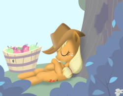 Size: 1900x1488 | Tagged: safe, artist:tgolyi, applejack, earth pony, pony, g4, apple, female, food, sleeping, solo, svg, tree, vector