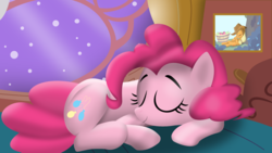 Size: 1900x1068 | Tagged: safe, artist:tgolyi, applejack, pinkie pie, g4, eyes closed, pink mane, pink tail, sleeping, svg, tail, vector