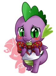 Size: 685x936 | Tagged: safe, artist:howzih, rarity, spike, dragon, g4, blushing, bowtie, female, implied shipping, implied sparity, implied straight, male, ship:sparity, shipping, simple background, straight, transparent background