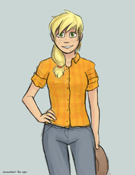 Size: 612x792 | Tagged: safe, artist:lemondevil, applejack, human, g4, female, humanized, simple background, solo