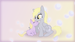 Size: 1920x1080 | Tagged: safe, artist:zedrin, derpy hooves, dinky hooves, pegasus, pony, g4, equestria's best mother, female, mare, wallpaper