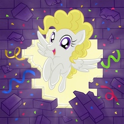 Size: 550x550 | Tagged: safe, artist:ashby10, surprise, pony, g1, g4, brick wall, confetti, female, fourth wall, g1 to g4, generation leap, solo