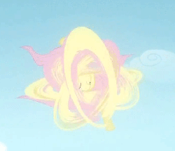 Size: 700x602 | Tagged: safe, screencap, fluttershy, pegasus, pony, g4, hurricane fluttershy, season 2, animated, female, gif, mare, sky, solo, spinning