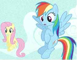 Size: 673x525 | Tagged: safe, screencap, fluttershy, rainbow dash, pegasus, pony, g4, mmmystery on the friendship express, season 2, animated, blue body, blue coat, blue fur, blue pony, blue wings, duo, duo female, female, flying, looking down, magenta eyes, mare, multicolored hair, multicolored mane, pink hair, pink mane, pink tail, rainbow hair, rainbow tail, tail, teal eyes, wings, yellow body, yellow coat, yellow fur, yellow pony, yellow wings