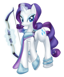 Size: 2466x3000 | Tagged: safe, artist:zedrin, rarity, pony, unicorn, g4, armor, bow (weapon), female, high res, horn, magic, mare, simple background, solo, transparent background