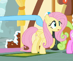 Size: 603x500 | Tagged: safe, screencap, daisy, flower wishes, fluttershy, linky, shoeshine, pony, g4, putting your hoof down, animated, butt touch, female, hoof on butt, long pony, loop, ponies are stretchy, stretch, stretchy, taffy leg, tapping