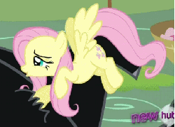 Size: 428x312 | Tagged: safe, screencap, cerberus (character), fluttershy, cerberus, pony, g4, it's about time, animated, bellyrubs, cropped, female, hub logo, loop, multiple heads, offscreen character, solo focus, three heads
