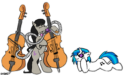 Size: 1222x742 | Tagged: safe, artist:skaleal, dj pon-3, octavia melody, vinyl scratch, pony, g4, doctor octavia, doctor octopus, male, spider-man