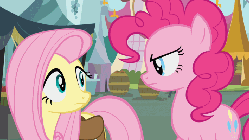 Size: 711x400 | Tagged: safe, screencap, fluttershy, pinkie pie, rarity, g4, putting your hoof down, animated, female