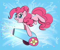 Size: 900x750 | Tagged: dead source, safe, artist:maplesunrise, pinkie pie, earth pony, pony, g4, female, party cannon, solo