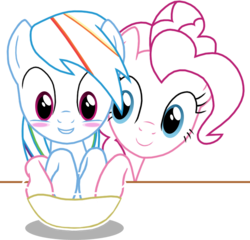 Size: 809x778 | Tagged: safe, artist:thelastgherkin, pinkie pie, rainbow dash, g4, baking, crossover, female, ghost (movie), lesbian, parody, ship:pinkiedash, shipping