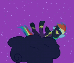 Size: 474x405 | Tagged: safe, screencap, rainbow dash, pegasus, pony, g4, luna eclipsed, season 2, animated, clothes, cloud, costume, cropped, female, hoofy-kicks, hooves, laughing, lying on a cloud, mare, night, night sky, nightmare night costume, on a cloud, open mouth, shadowbolt dash, shadowbolts, shadowbolts costume, sky, solo, stars