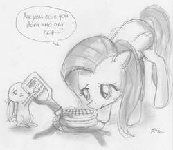 Size: 2127x1849 | Tagged: safe, artist:catscratchpaper, angel bunny, fluttershy, g4, sketch, syrup, waffle